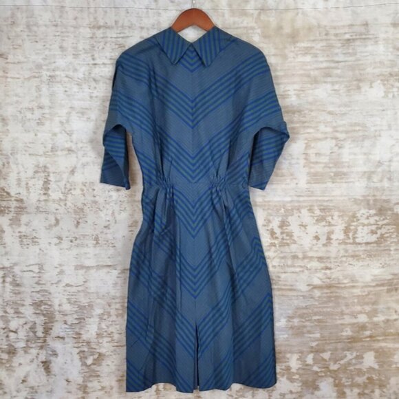 Vintage 1960s Dress Chevron Stripes Wiggle Academia Green Purple Unique 60s S - Picture 5 of 12